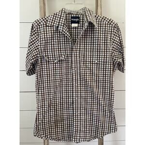 Wrangler MWR278M Men's Snap Button Western Shirt Short Sleeve Brown Plaid Size M